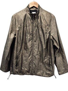 Chico's Leopard Mini Print Full Zip Lined Windbreaker Jacket, Tan Black, XL